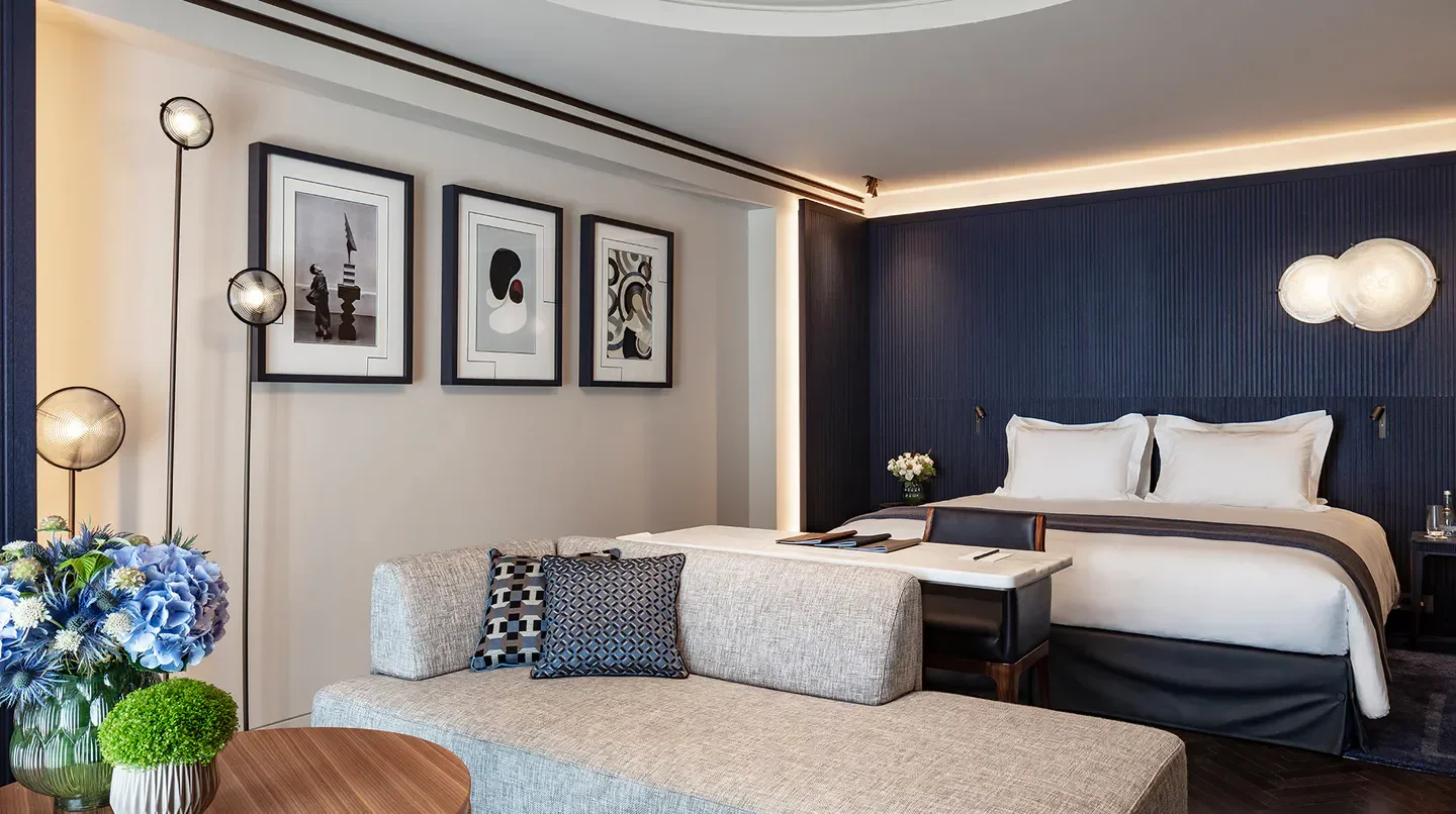 Stylish bedroom interior at Hotel Lutetia in Paris with modern design and decor.