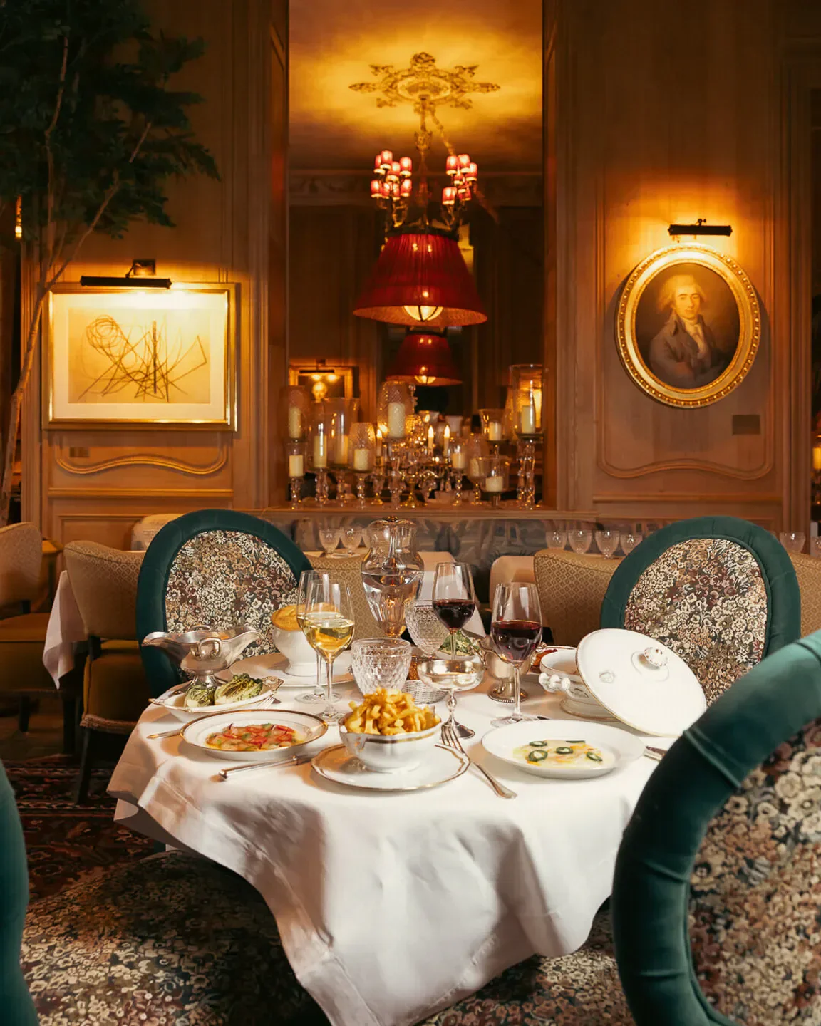 Elegant dining at Lafayettes restaurant in Paris, featuring a beautifully set table.